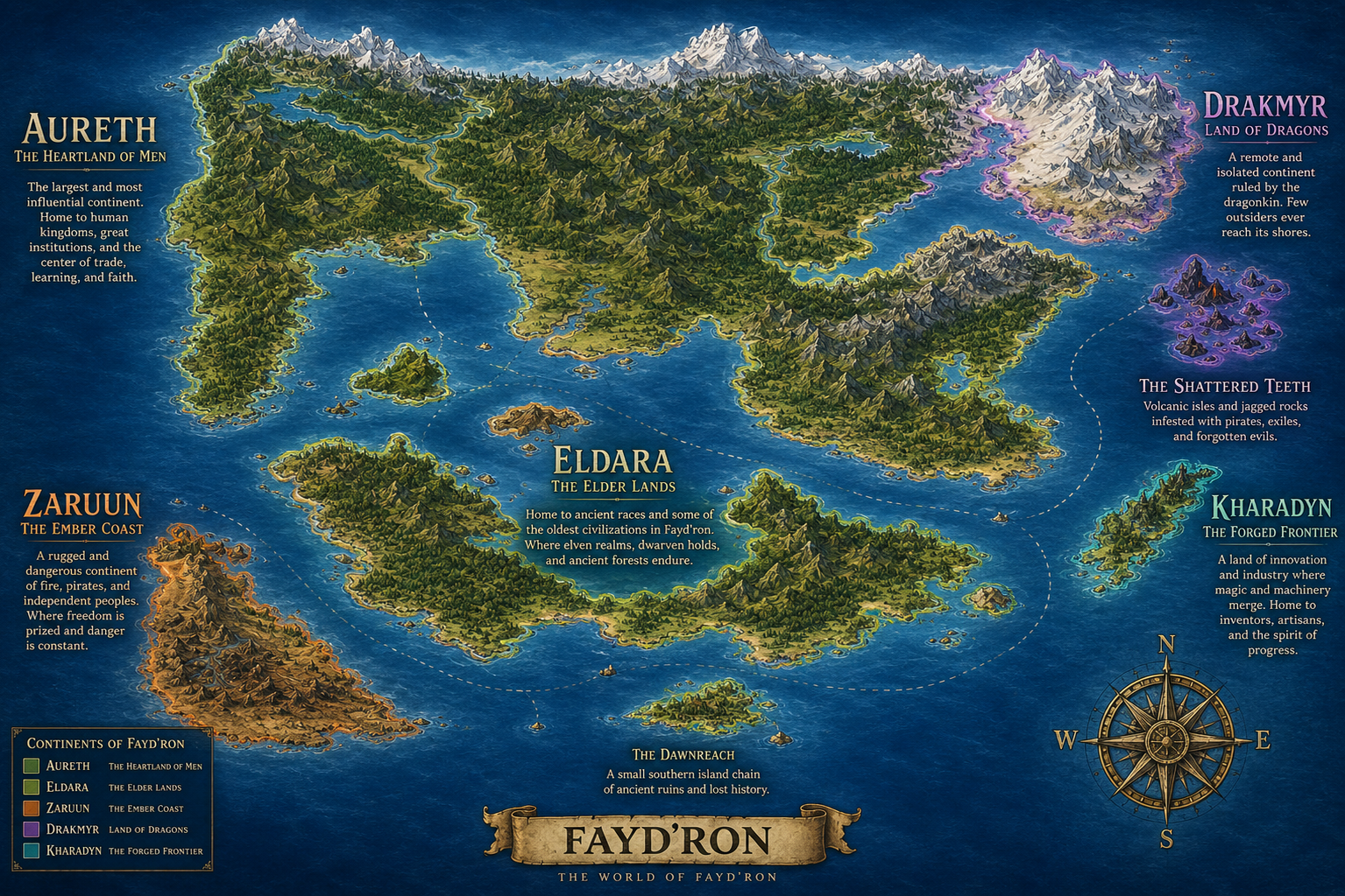 The World Map of Fayd'ron — Five Continents